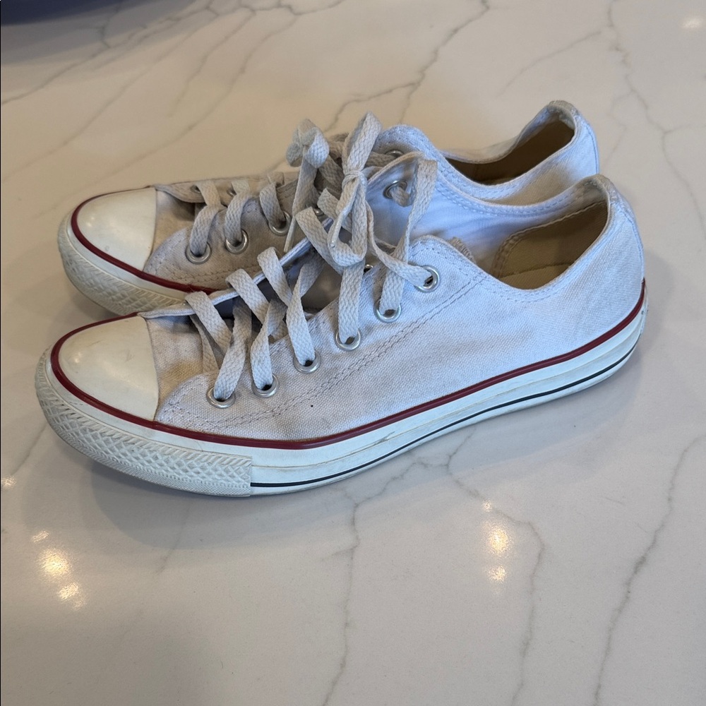 Converse White Low Top Sneakers with Red Trim - Picture 2 of 4